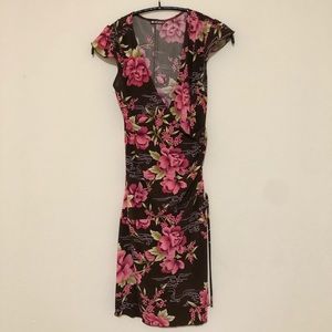 Pretty brown dress with pink floral design wrap